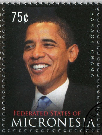 MICRONESIA - CIRCA 2009: stamp printed by Micronesia, shows Barack Hussein Obama, circa 2009のeditorial素材