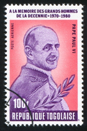 TOGO - CIRCA 1980: stamp printed by Togo, shows Pope Paul VI, circa 1980.のeditorial素材