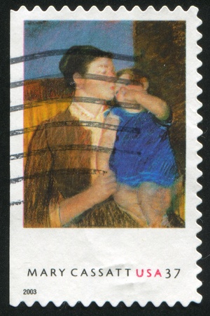 UNITED STATES - CIRCA 2003 : stamp printed by United States of America, shows picture " Mother and the child" by Mary Cassatt, circa 2003のeditorial素材