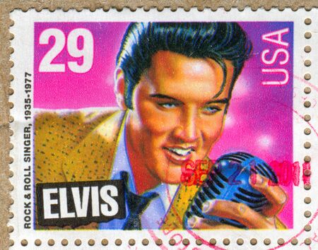 UNITED STATES - CIRCA 1992: stamp printed by United states, shows Elvis Presley, circa 1992のeditorial素材