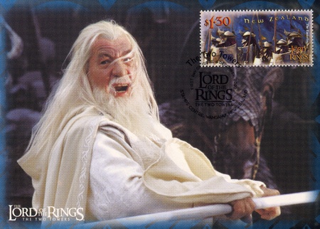 NEW ZEALAND - CIRCA 2002: stamp printed by New Zealand, shows Scenes from The Lord of the Rings, circa 2002のeditorial素材