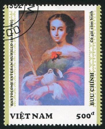 VIET NAM - CIRCA 1992: stamp printed by Viet Nam, shows Woman with a Jug, by Murillo, circa 1992のeditorial素材