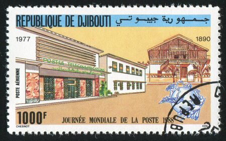 DJIBOUTI CIRCA 1988: stamp printed by Djibouti, shows World Post Day, circa 1988の写真素材
