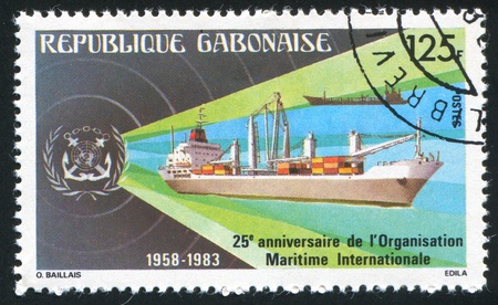 GABON CIRCA 1983: stamp printed by Gabon, shows Ship, circa 1983の写真素材