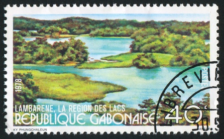 GABON CIRCA 1978: stamp printed by Gabon, shows Lambarene lake district, circa 1978の写真素材