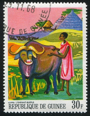 GUINEA CIRCA 1968: stamp printed by Guinea, shows Lan, the Child Buffalo, circa 1968の写真素材