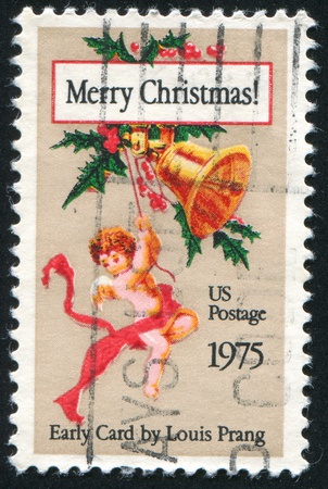 UNITED STATES - CIRCA 1975: stamp printed by United States of America, shows Christmas card, by Louis Prang, circa 1975の写真素材