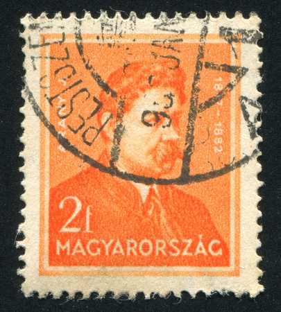 HUNGARY - CIRCA 1932: stamp printed by Hungary, shows Janos Arany, circa 1932のeditorial素材