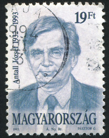 HUNGARY - CIRCA 1993: stamp printed by Hungary, shows Antal Szerb, circa 1993のeditorial素材