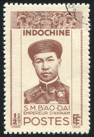 INDO-CHINA CIRCA 1942: stamp printed by Indo-China, shows Bao-Dai, Emperor of Annam, circa 1942のeditorial素材
