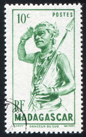 MADAGASCAR CIRCA 1946: stamp printed by Madagascar, shows Southern Dancer, circa 1946のeditorial素材