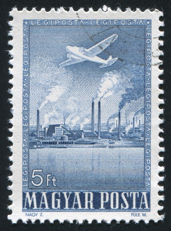 HUNGARY - CIRCA 1950: stamp printed by Hungary, shows factory, Steel mill, circa 1950の写真素材