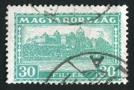 HUNGARY - CIRCA 1930: stamp printed by Hungary, shows Palace at Budapest, circa 1930の写真素材