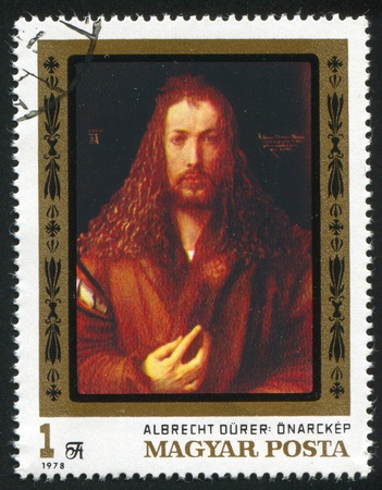 HUNGARY - CIRCA 1978: stamp printed by Hungary, shows "Self-portrait" by Albrecht Durer, 1500, circa 1978のeditorial素材
