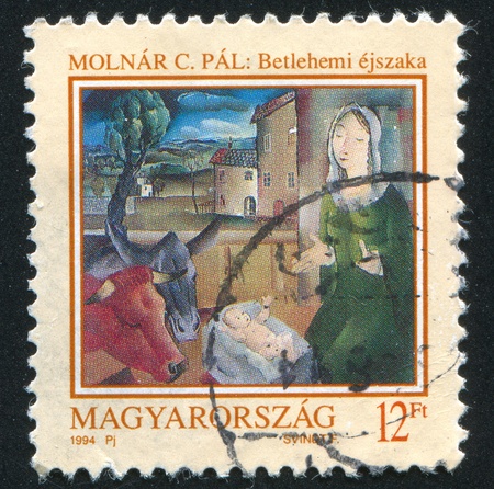 HUNGARY - CIRCA 1994: stamp printed by Hungary, shows the picture Nativity by Pal C. Molnar, circa...