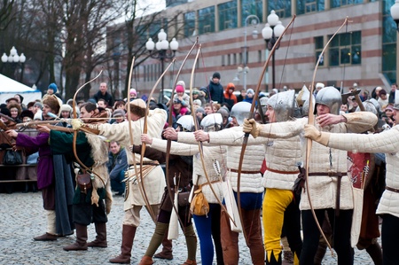KALININGRAD - JANUARY 8: historical reconstruction knightly battle, Battle of Lake Peipus, January 8, 2012 in Kaliningrad, Russiaのeditorial素材