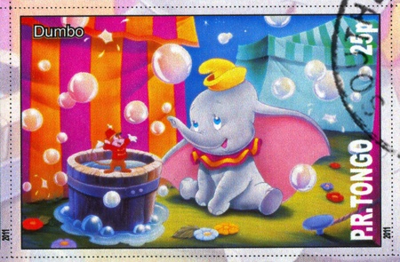 TONGO - CIRCA 2011: stamp printed by Tongo, shows Walt Disney cartoon character, Dumbo, circa 2011のeditorial素材