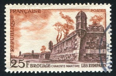 FRANCE - CIRCA 1955: stamp printed by France, shows Fortifications, Brouage, circa 1955の写真素材