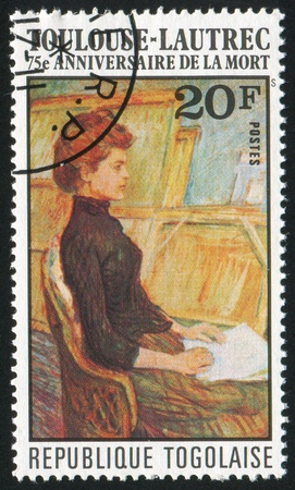 TOGO - CIRCA 1976: stamp printed by Togo, shows Model in Studio, by Toulouse-Lautrec, circa 1976のeditorial素材