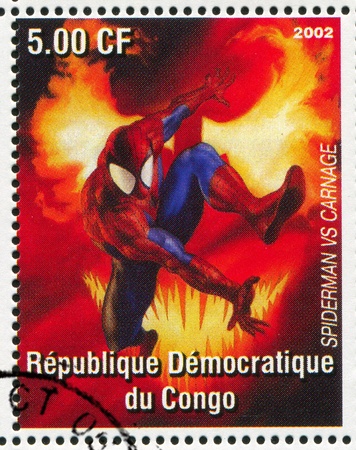 CONGO - CIRCA 2002: stamp printed by Congo, shows Spider-man, circa 2002のeditorial素材