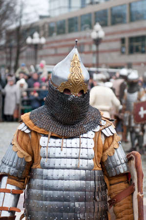 KALININGRAD - JANUARY 8: historical reconstruction knightly battle, Battle of Lake Peipus, January 8, 2012 in Kaliningrad, Russiaのeditorial素材