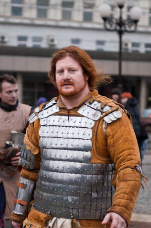 KALININGRAD - JANUARY 8: historical reconstruction knightly battle, Battle of Lake Peipus, January 8, 2012 in Kaliningrad, Russiaのeditorial素材