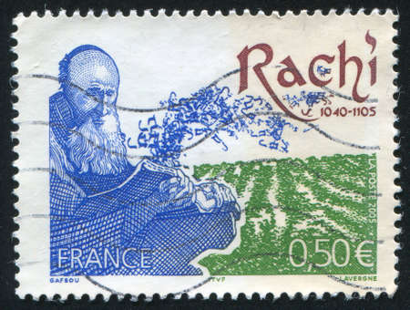 FRANCE - CIRCA 2005: stamp printed by France, shows Rabbi Shlomo Yitshaqi (Rashi), circa 2005のeditorial素材