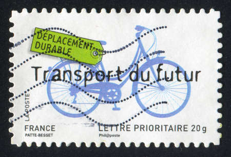 FRANCE - CIRCA 2008: stamp printed by France, shows bicycle  future transport, circa 2008