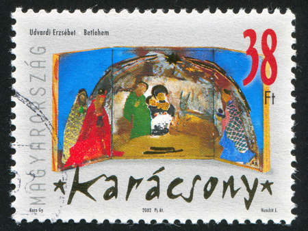 HUNGARY â CIRCA 2002: stamp printed by Hungary, shows Birth of Christ, circa 2002のeditorial素材