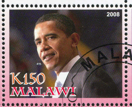MALAWI - CIRCA 2008: stamp printed by Malawi, shows Barack Obama, circa 2008のeditorial素材