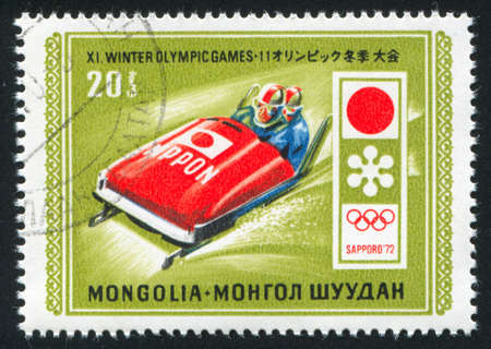 MONGOLIA - CIRCA 1972: stamp printed by Mongolia, shows  bobsled, circa 1972のeditorial素材