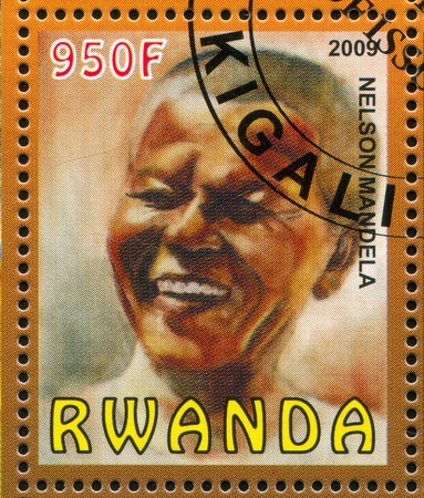 RWANDA - CIRCA 2009: stamp printed by Rwanda, shows Nelson Rolihlahla Mandela, circa 2009のeditorial素材