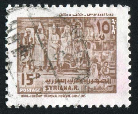 SYRIA - CIRCA 1978: stamp printed by Syria, shows Mural from National Museum, circa 1978のeditorial素材