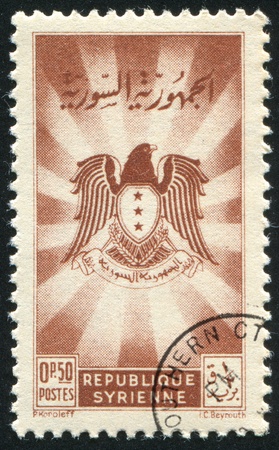 SYRIA - CIRCA 1950: stamp printed by Syria, shows National Emblem, circa 1950のeditorial素材