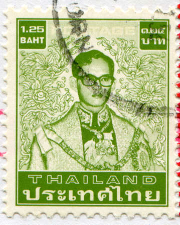 THAILAND - CIRCA 1980: stamp printed by Thailand, shows King Bhumibol Adulyadej, circa 1980のeditorial素材