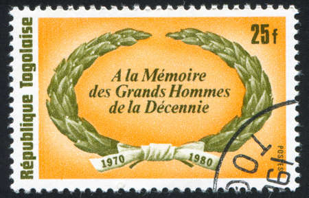 TOGO - CIRCA 1980: stamp printed by Togo, shows Commemorative Wreath, circa 1980のeditorial素材