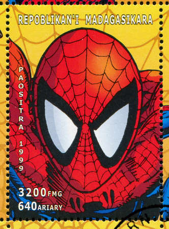 MADAGASCAR - CIRCA 1999: stamp printed by Madagascar, shows Spider-man, circa 1999のeditorial素材
