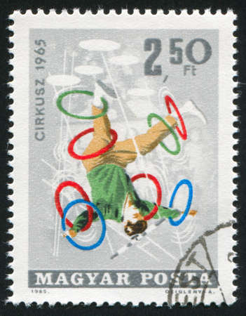 HUNGARY - CIRCA 1965: stamp printed by Hungary, shows Juggler,  circa 1965のeditorial素材