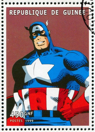 GUINEA - CIRCA 1999: stamp printed by Guinea, shows Captain America, circa 1999のeditorial素材
