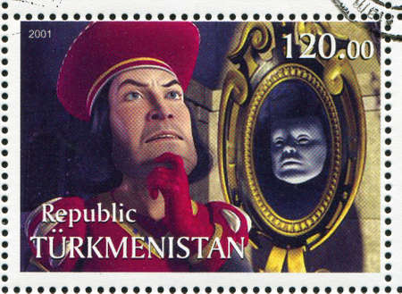 TURKMENISTAN - CIRCA 2001: stamp printed by Turkmenistan, shows Lord Farquaad, Shriek, circa 2001のeditorial素材
