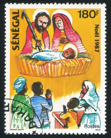 SENEGAL - CIRCA 1987: stamp printed by Senegal, shows Holy Family, circa 1987の写真素材