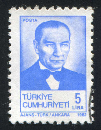 TURKEY - CIRCA 1982: stamp printed by Turkey, shows president Kemal Ataturk, circa 1982.のeditorial素材