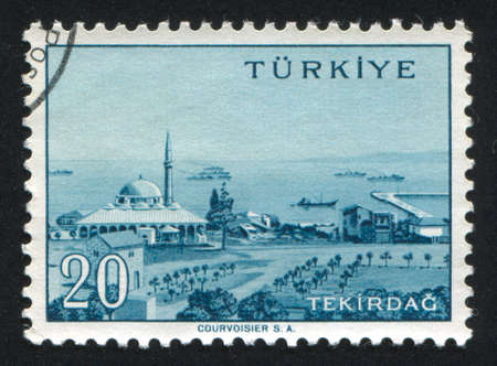 TURKEY - CIRCA 1959: stamp printed by Turkey, shows Turkish city, Tekirdag, circa 1959.の写真素材