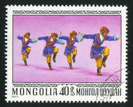 MONGOLIA - CIRCA 1977: stamp printed by Mongolia, shows Ekachi or horse dance,  circa 1977の写真素材