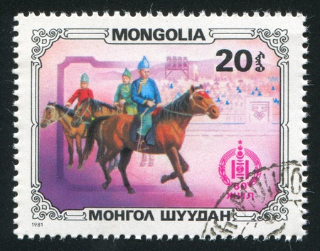 MONGOLIA - CIRCA 1981: stamp printed by Mongolia, shows Horsemen, circa 1981の写真素材