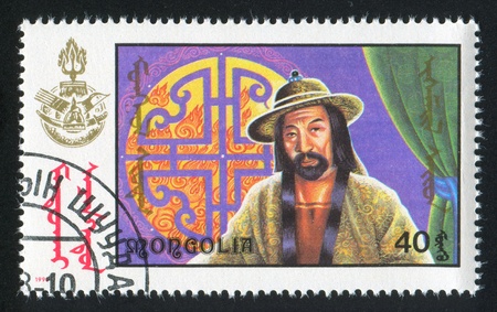MONGOLIA - CIRCA 1990: stamp printed by Mongolia, shows Scenes from Various Mongolian made Films, circa 1990のeditorial素材