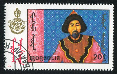MONGOLIA - CIRCA 1990: stamp printed by Mongolia, shows Scene from Mongolian Film, circa 1990のeditorial素材