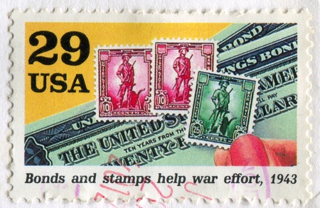 UNITED STATES - CIRCA 1993: stamp printed by United States, shows Bonds and stamps help war effort, circa 1993の写真素材