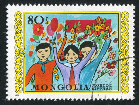 MONGOLIA - CIRCA 1976: stamp printed by Mongolia, shows international children's day, circa 1976のeditorial素材