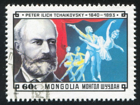 MONGOLIA - CIRCA 1981: stamp printed by Mongolia, shows Peter Ilich Tchaikovsky, circa 1981のeditorial素材